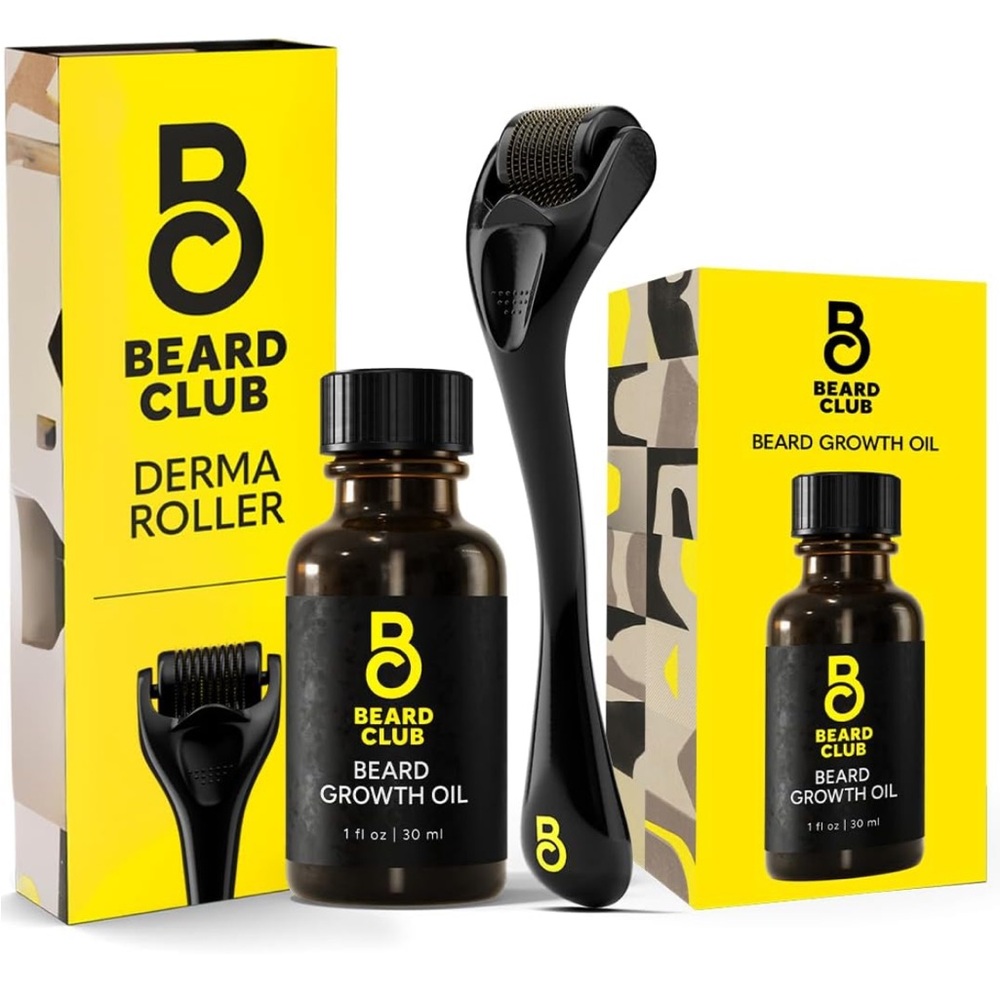 The Beard Club Derma Roller & Beard Growth Oil Cedar, Sandalwood